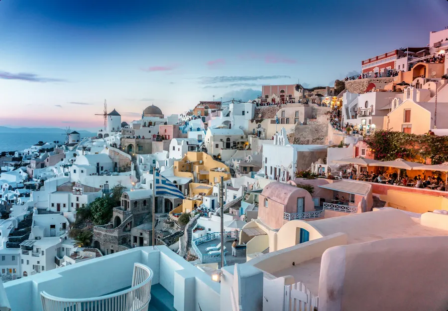 Blue domes of Santorini above the caldera