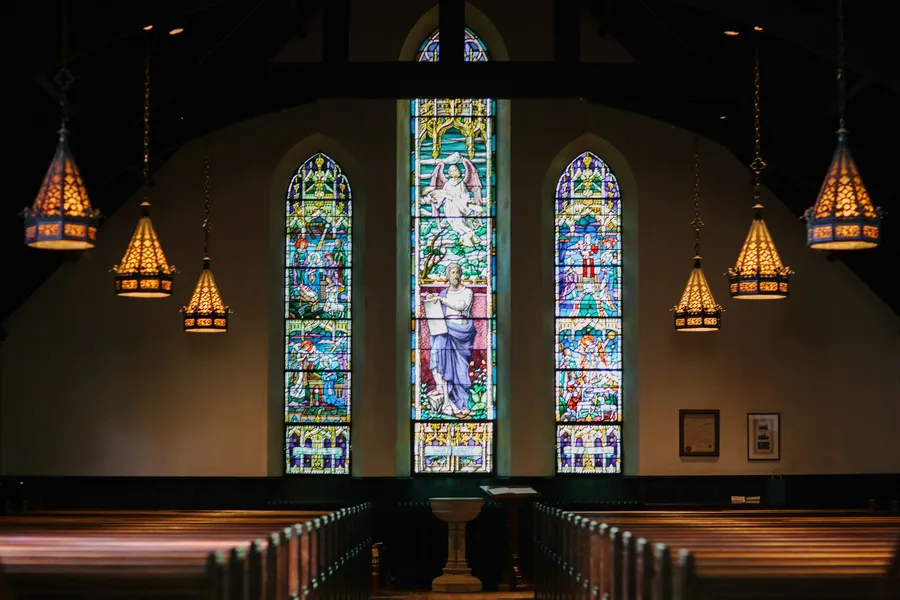 Light falling through a church nave