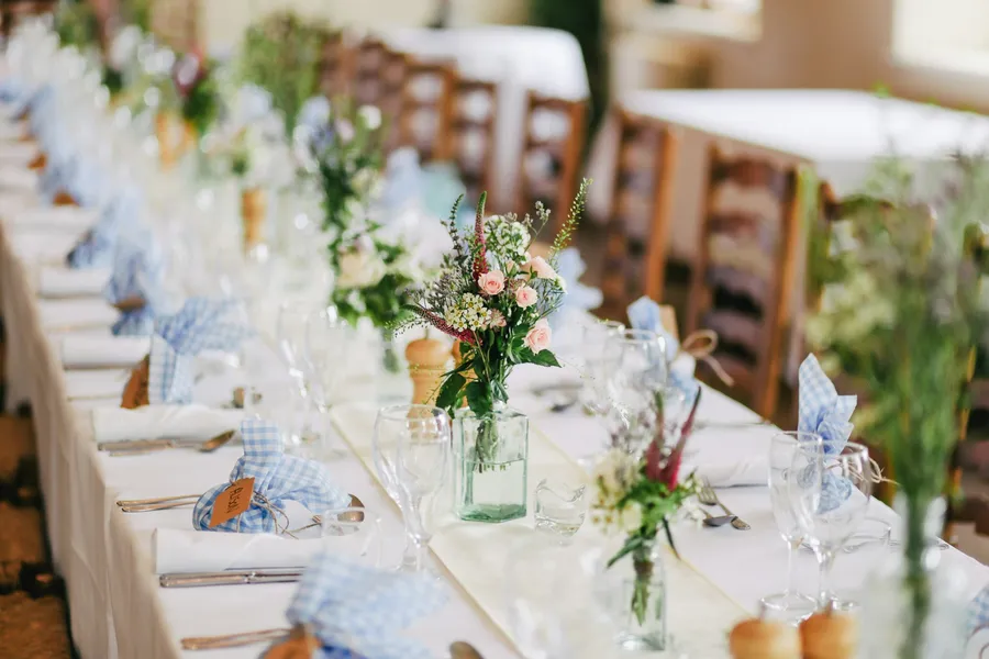 Long wedding table set outdoors